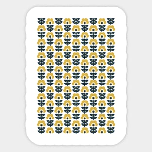 Retro Floral Pattern Navy and Mustard Yellow Sticker